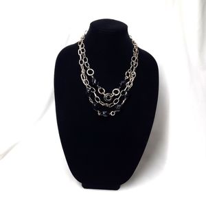 Ann Taylor layered necklace faceted bead & chain rhinestone accent